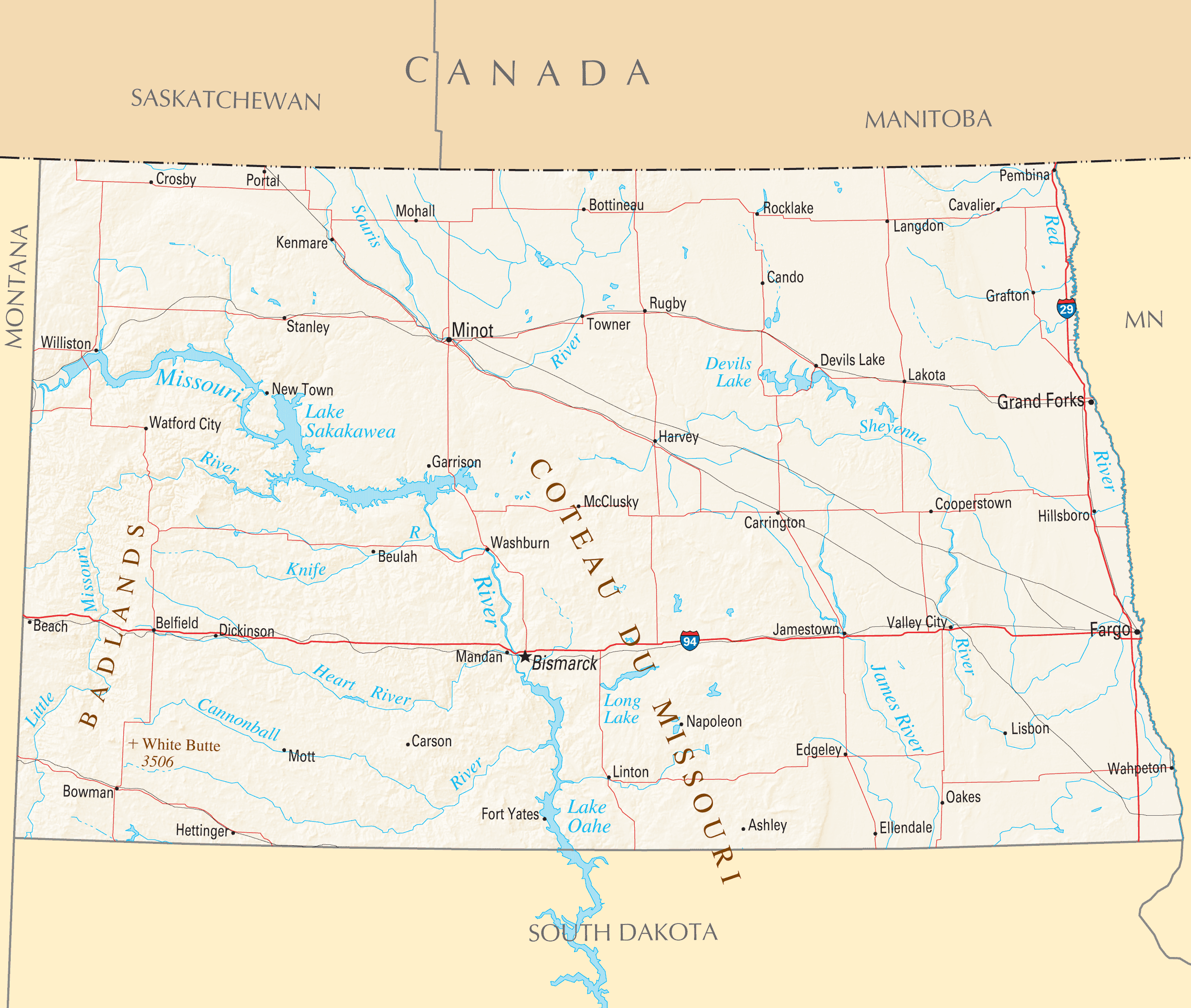 North Dakota Reference Map