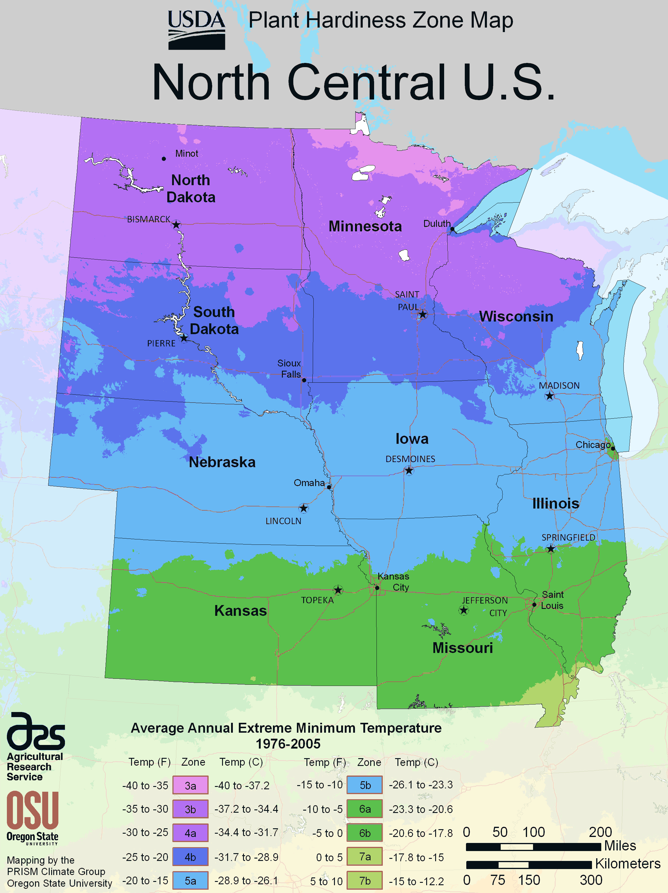 Noth Central Us Plant Hardiness Zone Map
