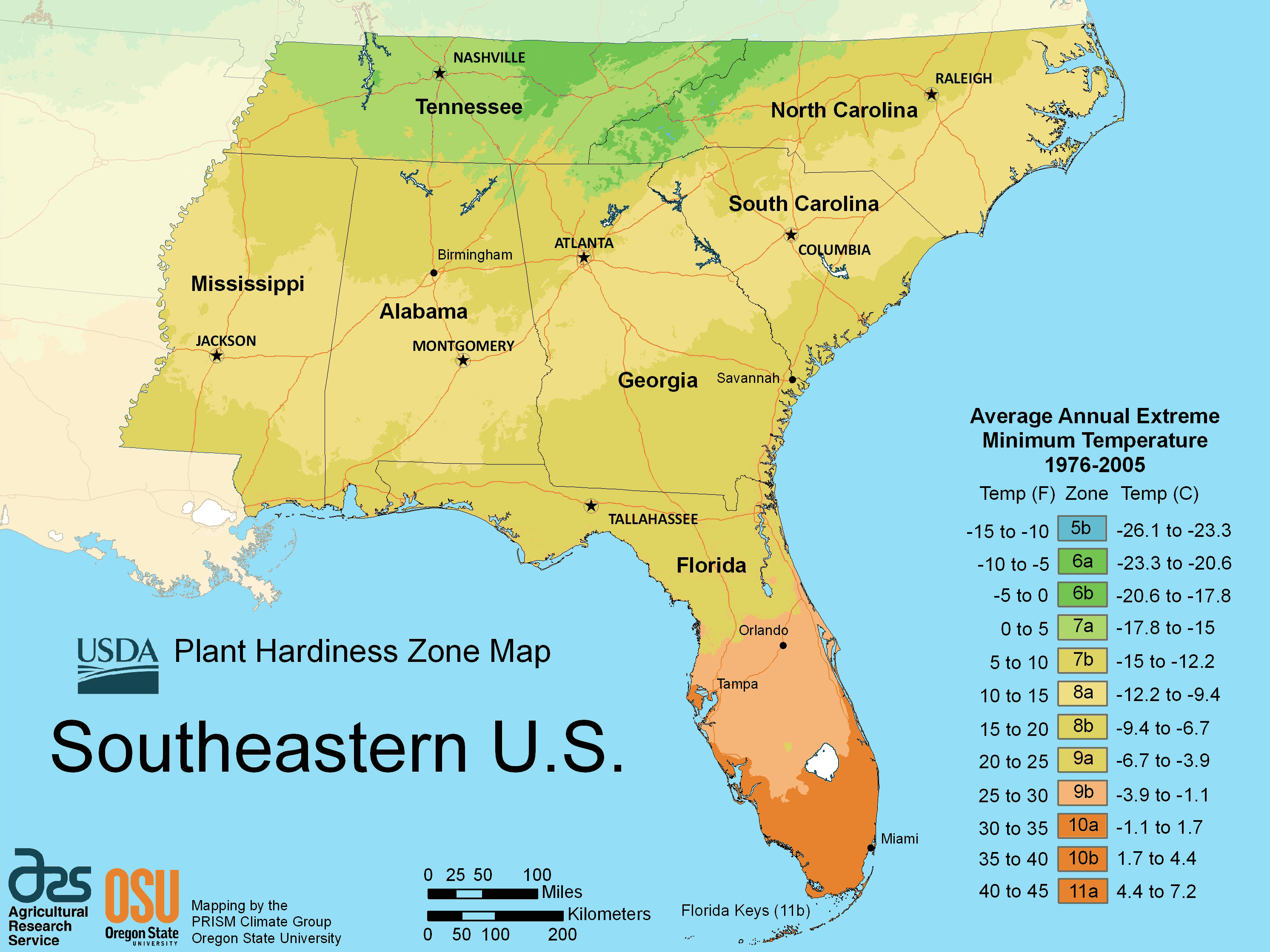 South East Us Plant Hardiness Zone Map