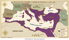 Byzantine Empire Map: Greatest Extent Under Justinian I (565 AD)