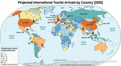 Projected 2025 World Map: International Tourist Arrivals