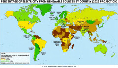 Projected 2025 World Map: Renewable Electricity Percentage by Country