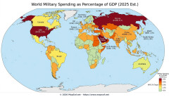 Projected 2025 World Military Spending as GDP Percentage Map