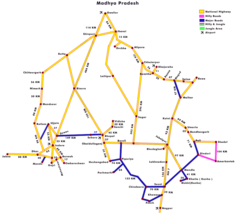 Road Map of Madhya Pradesh