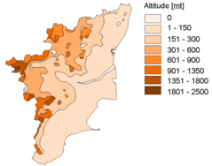Topographic (altitude) Map Tamil Nadu