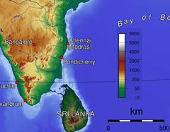Topographic Map of Tamil Nadu