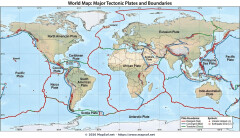 World Map of Major Tectonic Plates, Boundaries, and Geohazards