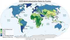 World Map of Projected 2025 Urbanization Rates and Megacities