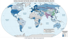 World Railway Network Density and Major Transcontinental Routes Map